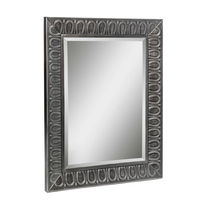 Rectangular Silver Wall Mirror With Embossed Frame