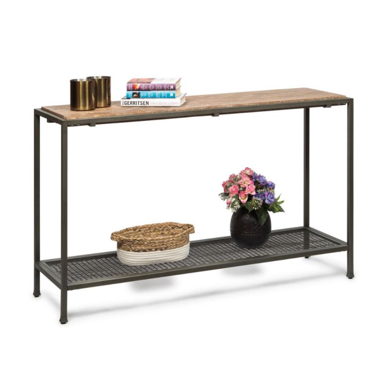 Hallway Table With 2 Shelves And Whitewash Stained Wood Top