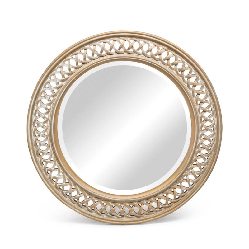 Wood Round Wall Mirror Hand Carved Decorative Home Decor Zig Zag