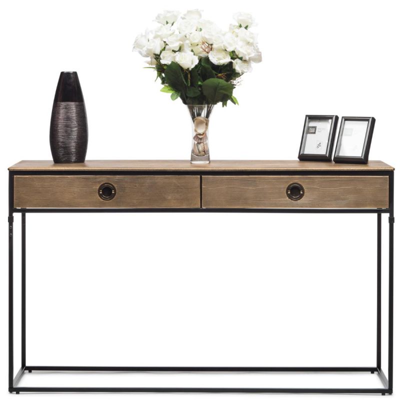 Contemporary Iron Console Table With 2 Storage Drawers
